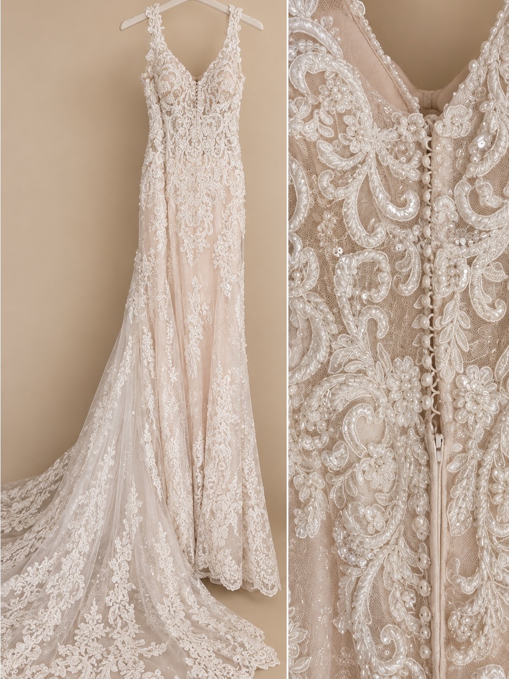 Alessandra Bridal Ivory/Maple Beaded Lace Wedding Gown – Bridal Size 12